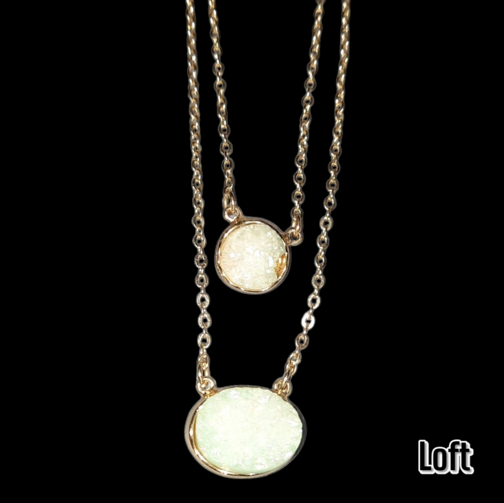 LOFT Druzy Layer Two-strand Circle Crystal Green Necklace Goldtone